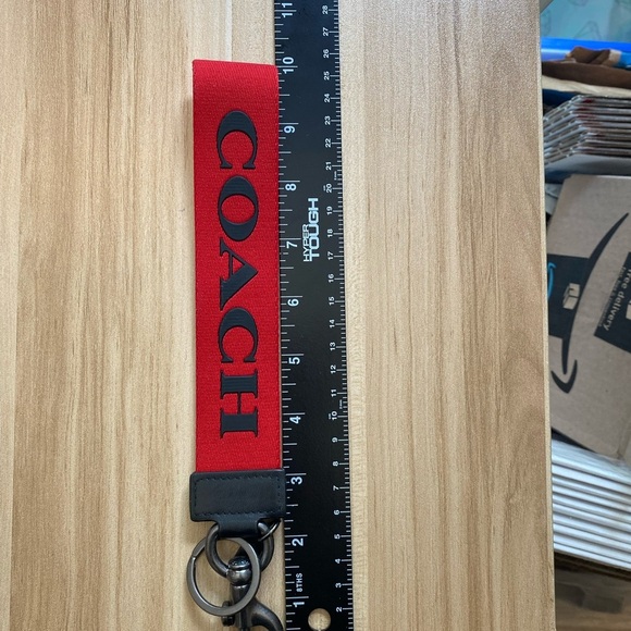 New No Tags Coach Large Loop Key Fob Keychain  Canvas Red Black - Picture 7 of 7